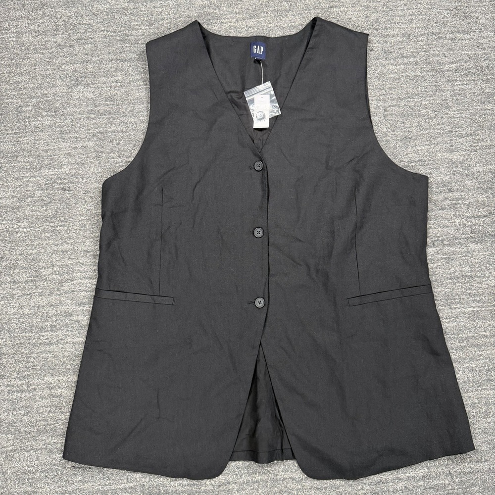 Gap Long Line LInen Blend Vest Women 2XL XXL Tall Black Lightweight Menswear NEW